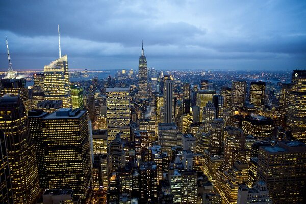 Города америка дома ночь огни дороги rockefeller cente