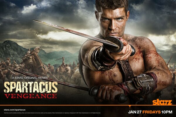 Spartacus-Serie mit einem Schwert in den Händen