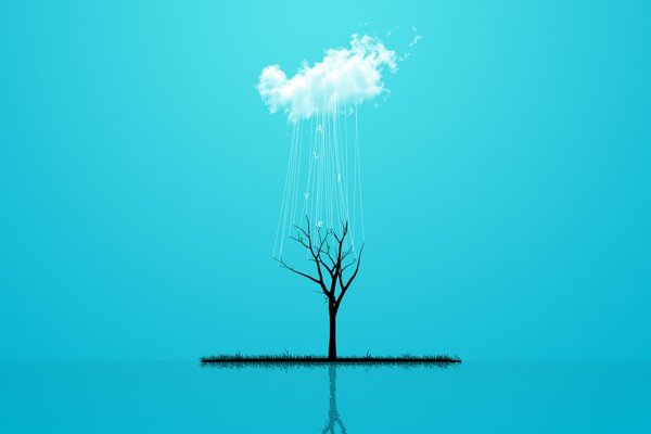 Blue background island tree cloud