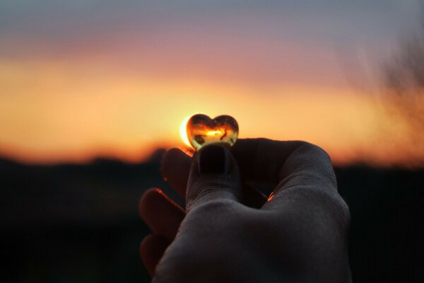 Beautiful sunset in the form of a heart