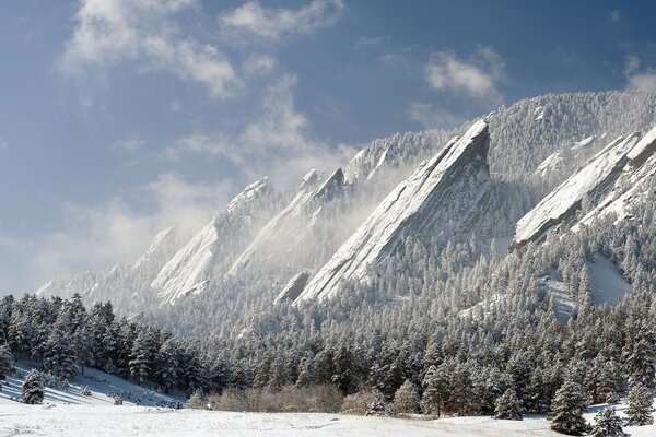 Sommets enneigés des montagnes en hiver