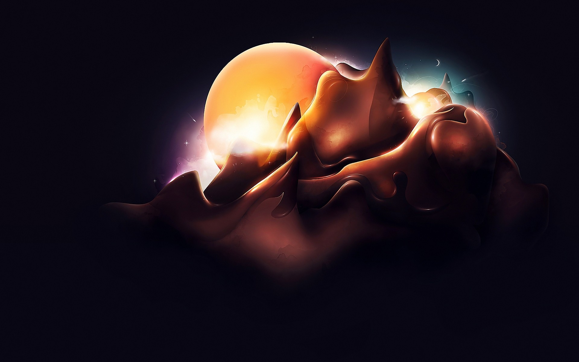 abstracción llama oscuro caliente luna arte desnudo luz fantasía ilustración planetas estrellas cielo