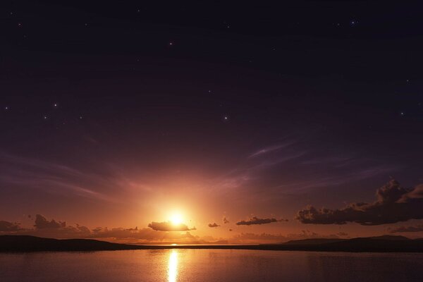 Sky stars sunset sun Sea clouds