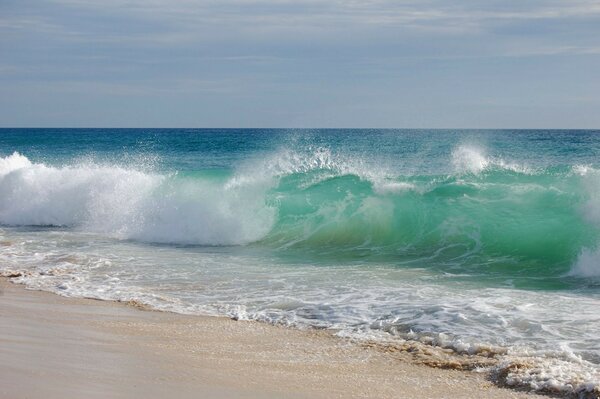 Welle Wellen Meer Wasser Sand Strand Küste Himmel Landschaft