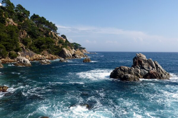 Landscape of the deep sea with a stone shore