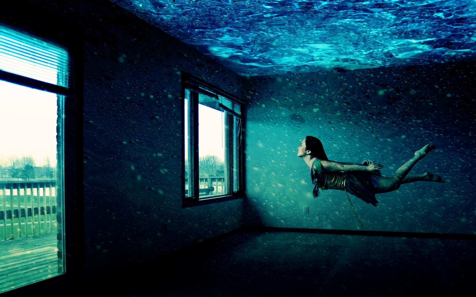 photo manipulation abandoned window light water one indoors underwater