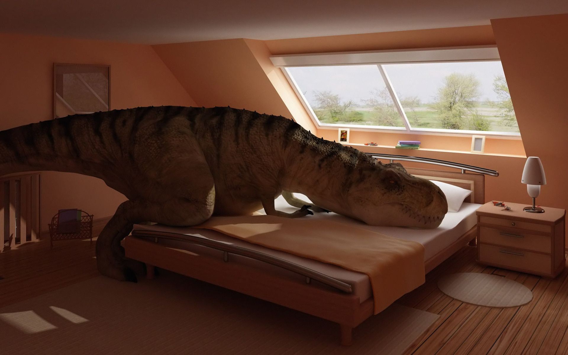 динозавры в помещении номер мебель окна диван место путешествия свет древесины