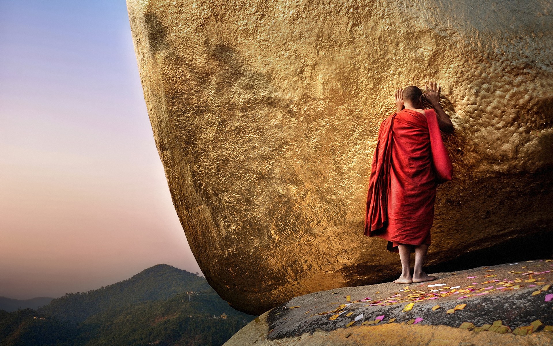 other city travel one rock outdoors adult landscape mountain monk burma temple religion