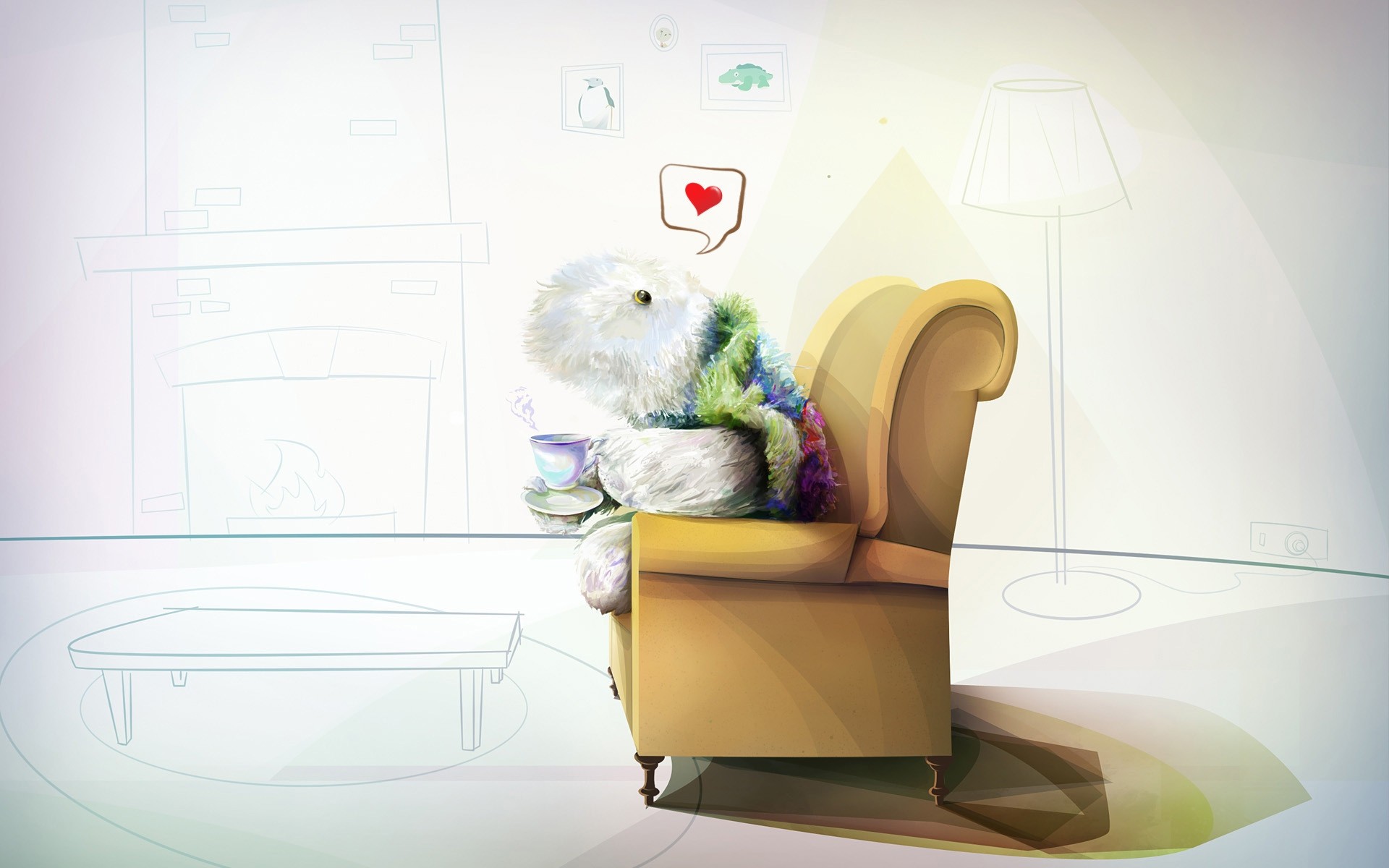 drawings room inside indoors furniture family sofa funny armchair heart