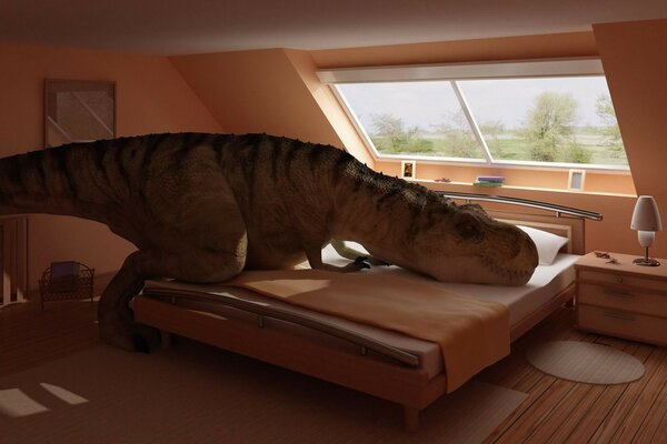 Dinosaurier ruht Schlafzimmer Bett Zimmer Interieur