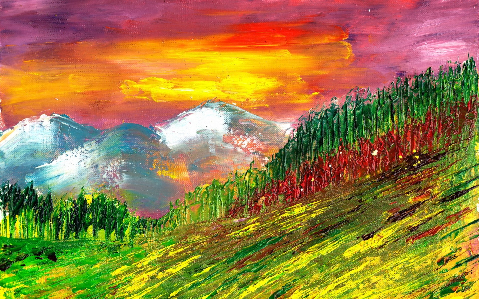 landscapes nature bright landscape sunset sky color summer art paint