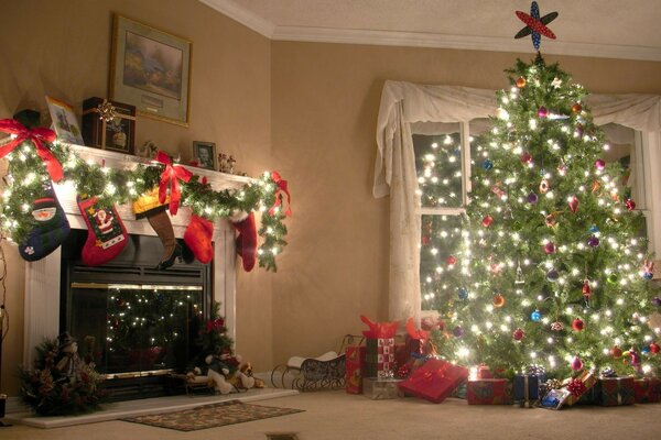 Festive New Year tree in lights