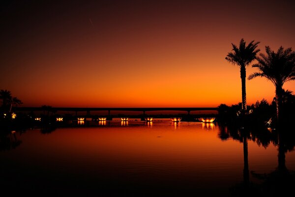 Puesta de sol en la playa en los Emiratos Árabes Unidos