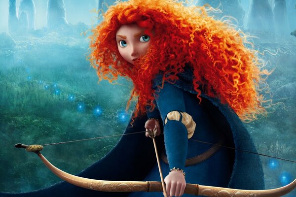 一个红头发的女孩在一个神奇的森林弓