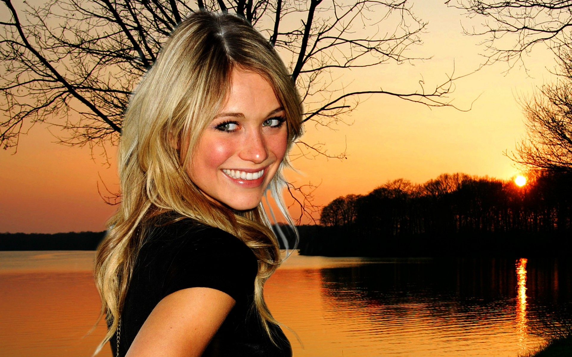 закат природа воды женщина осень озеро красивые вечером девушка рассвет на открытом воздухе солнце блондинка детка