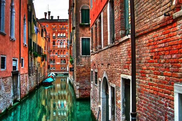 Old brick houses on the background of water