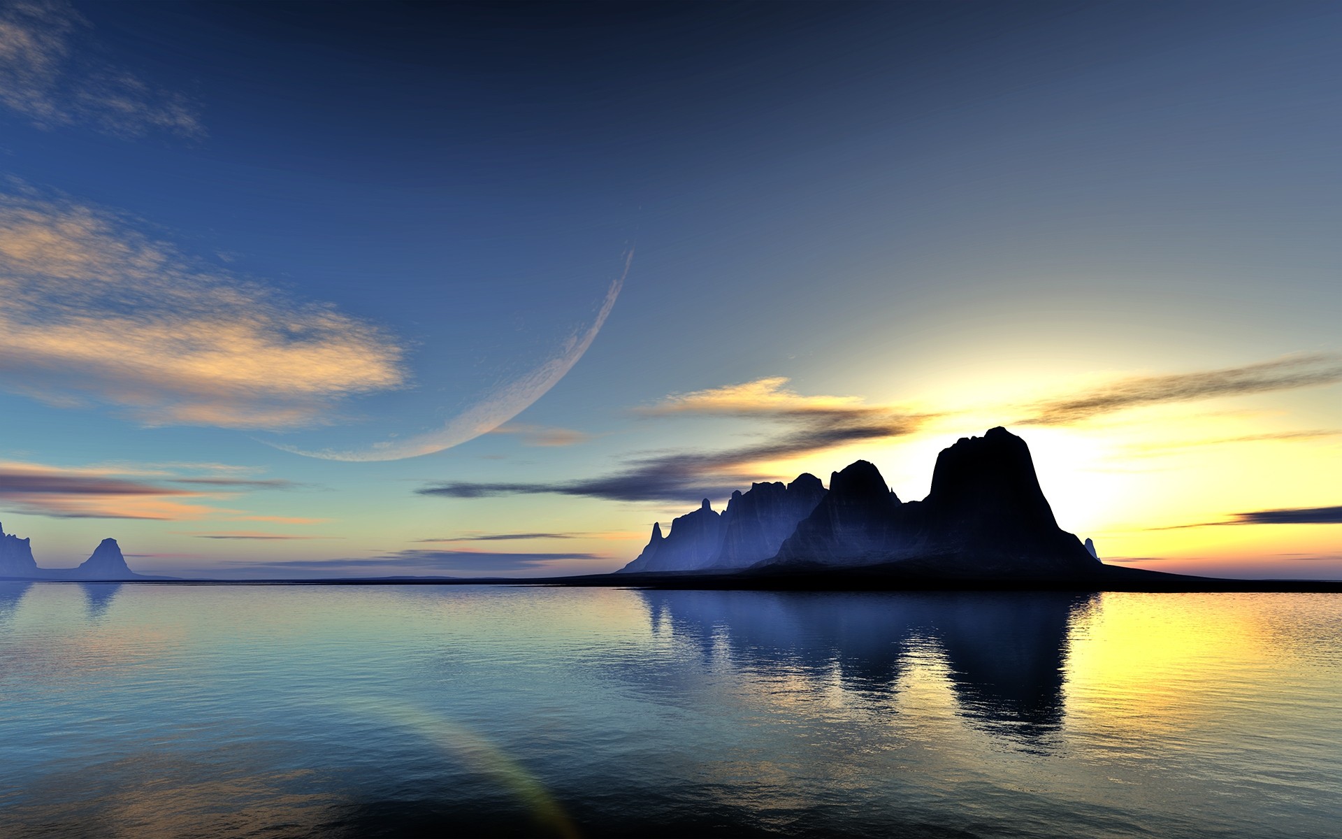 landscapes sunset water dawn dusk evening sky sun reflection travel beach sea ocean landscape background blue sky stones