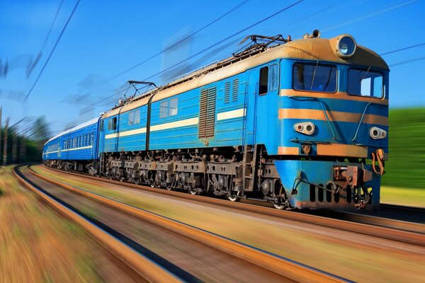 Diesel train entering the turn, gorgeous photo