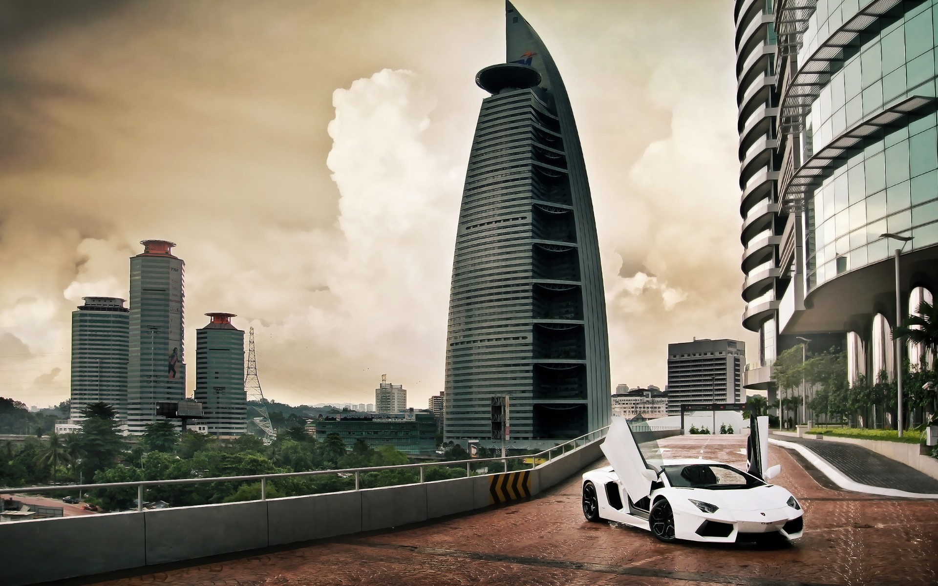 lamborghini architecture city skyscraper downtown skyline cityscape building urban office business sky modern travel finance tower street road lamborghini aventador