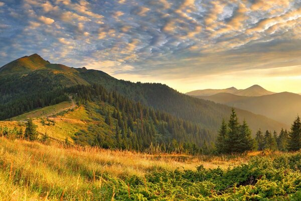 The light of the sun on the expanses of the mountains