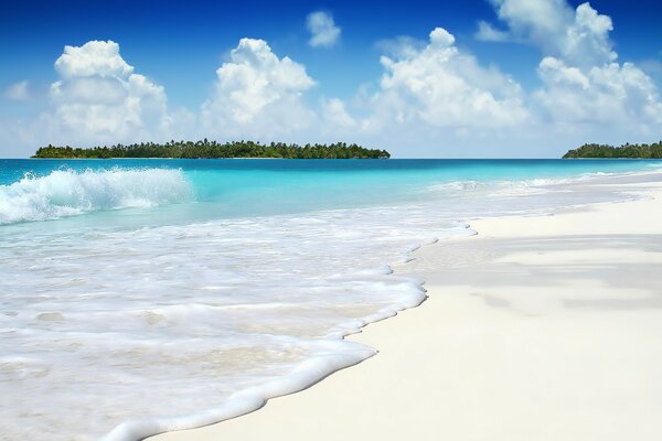 Paisaje del mar, la playa y la isla