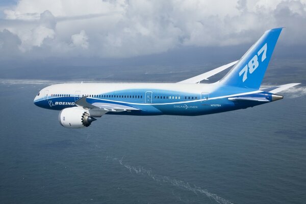 Avion bleu planant dans le ciel