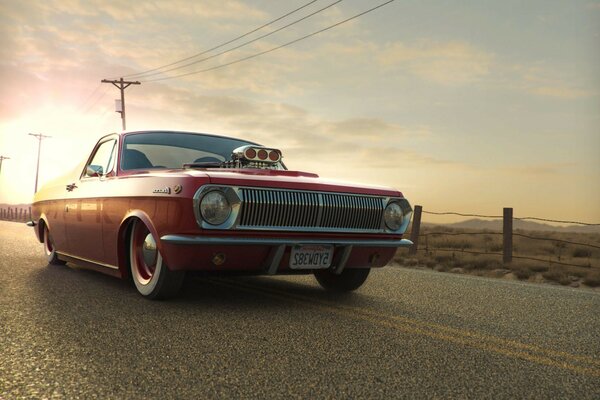 View of a new retro car on the road