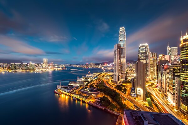 Skyscrapers of the city in China color photo from a height