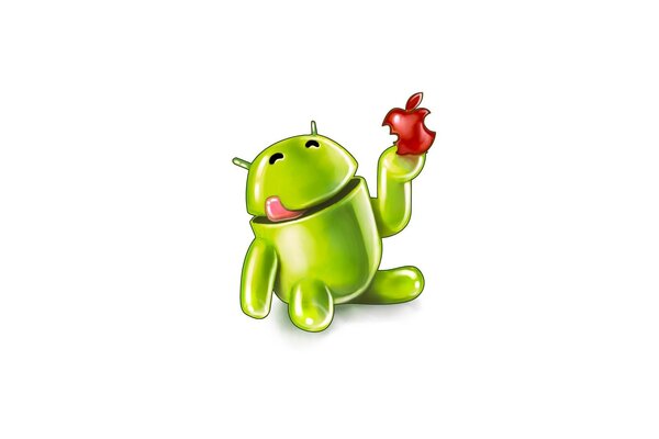 Cheerful android eats an apple