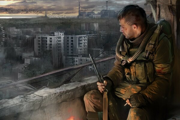 Military stalker in the city of Pripyat