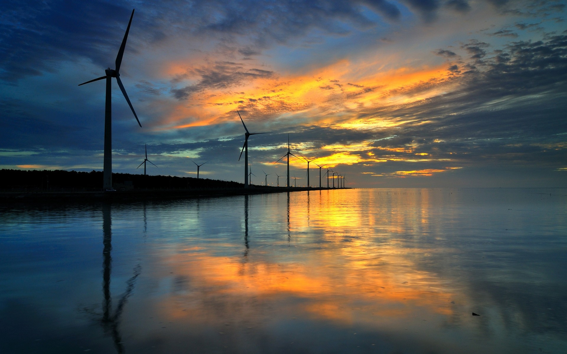 landschaft sonnenuntergang wasser himmel dämmerung windpocken sonne reflexion schleifer dämmerung landschaft abend wind energie strom meer nacht see wolken