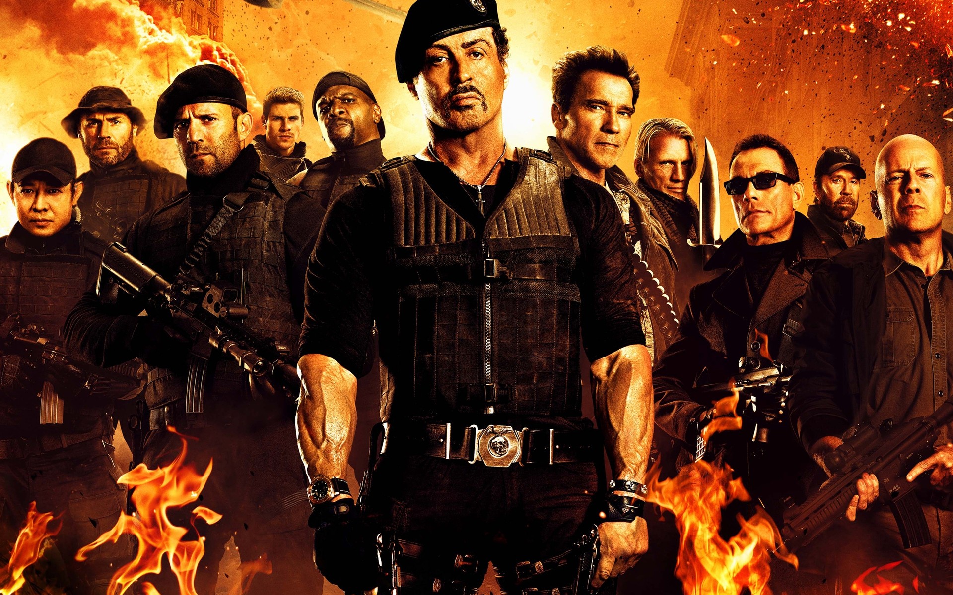 movies flame group man music smoke band adult musician portrait performance party woman danger rebellion barney ross bruce willis sylvester stallone arnold schwarzenegger the expendables