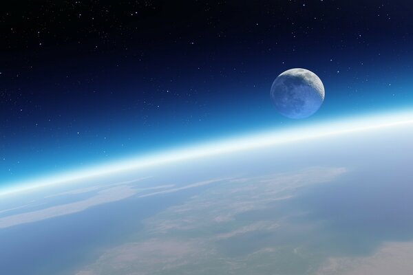 Landscape of the moon and planet Earth