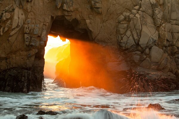 Light streamed through the cave entrance