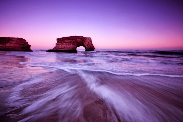 Sunset landscape on the background of rocks