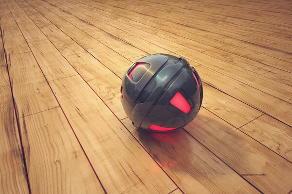 Abstract object in the form of a ball on a wooden surface