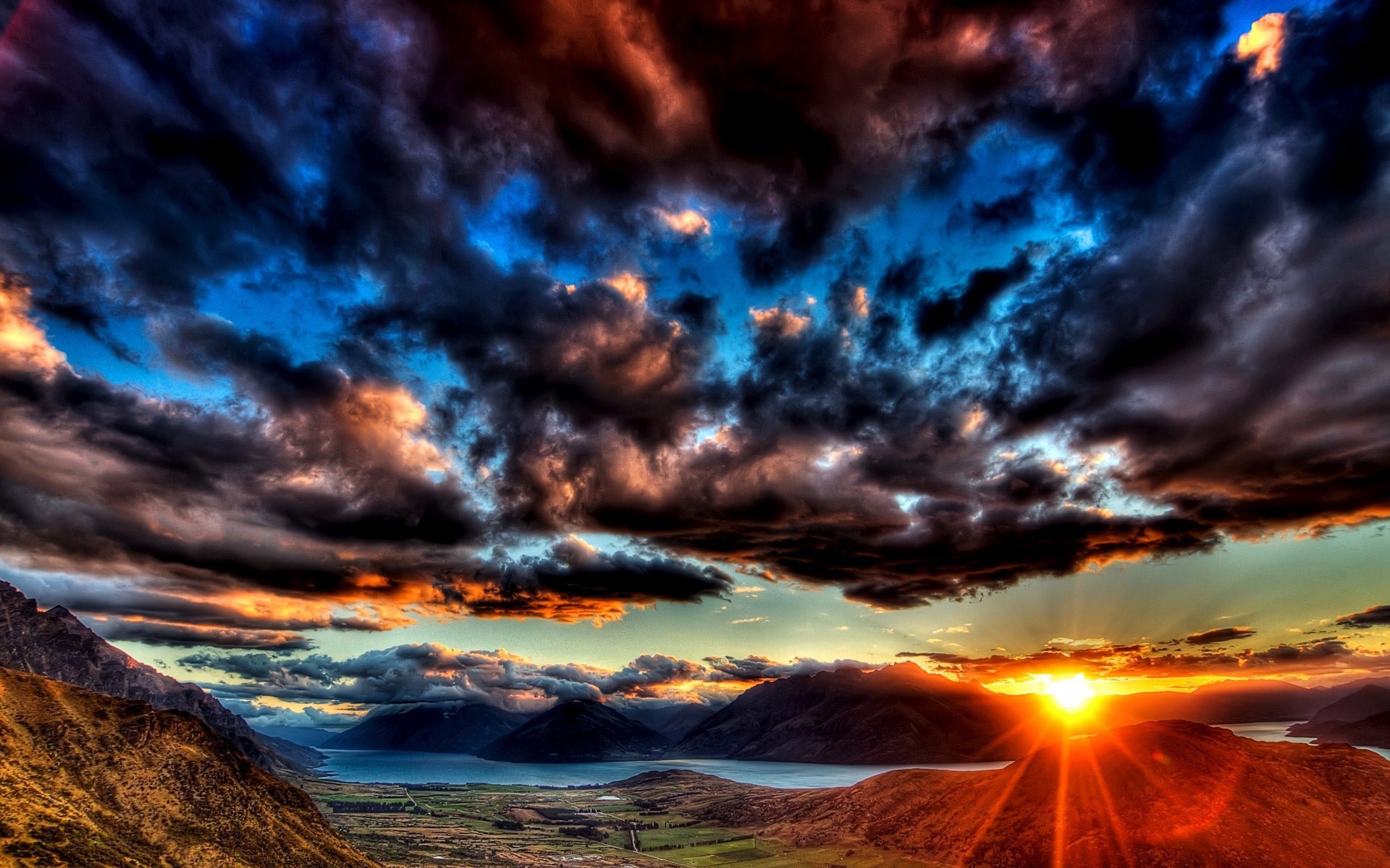 paysage coucher de soleil tempête soir ciel aube crépuscule paysage fond nuages soleil