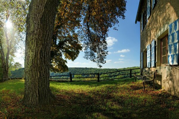 Schöne Natur des Dorfes im Herbst