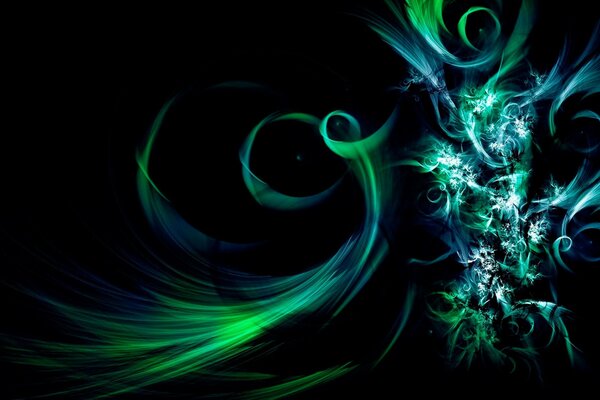 Neon wave abstraction on a green background