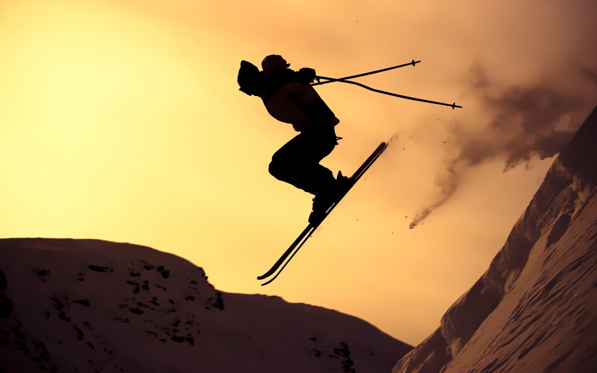 skiing action backlit one sunset silhouette recreation adult man shadow adventure outdoors sky sports equipment competition travel orange red snow ski