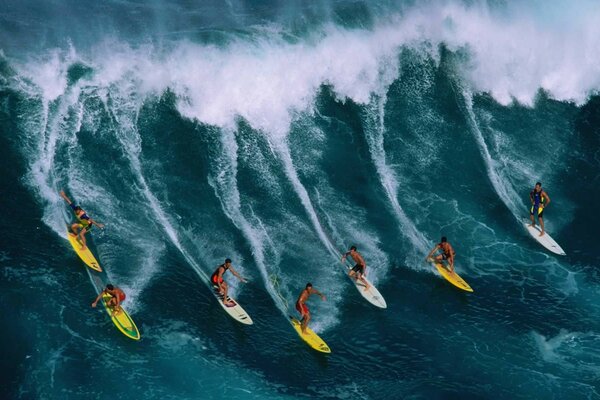 Ola enferma y surfistas valientes