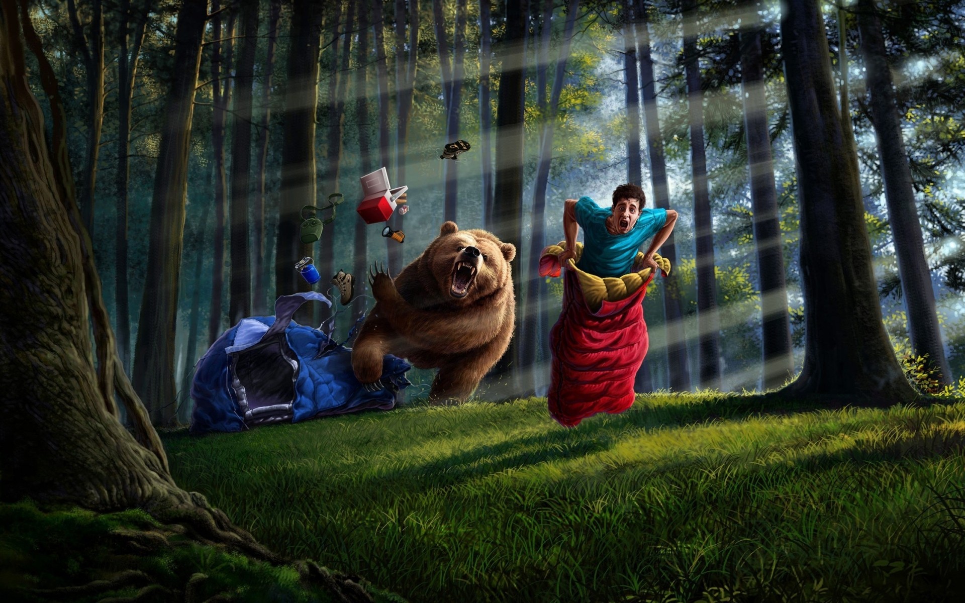 fantasia parco adulto orso uomini correre foresta velocità