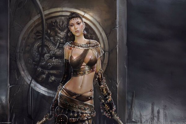 手里拿着剑的诱人女战士