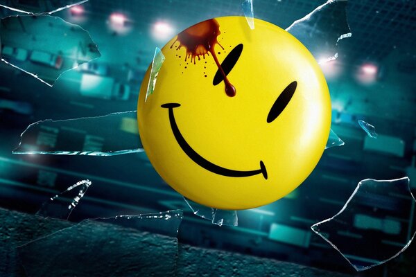 Smiley en la sangre rompió el cristal