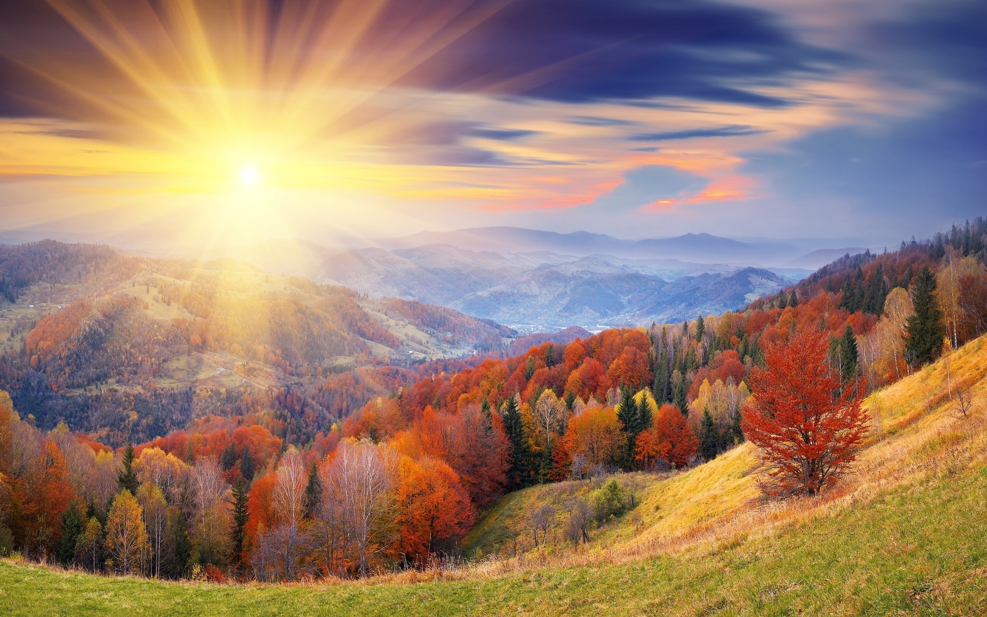 paesaggio paesaggio autunno natura alba all aperto legno montagna tramonto albero cielo scenico bel tempo viaggi sole luminoso sera erba stagione paesaggio sfondo foresta colline montagne