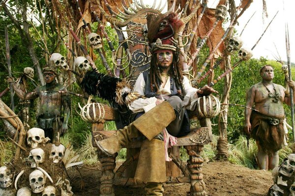 Johnny Depp sits on the throne