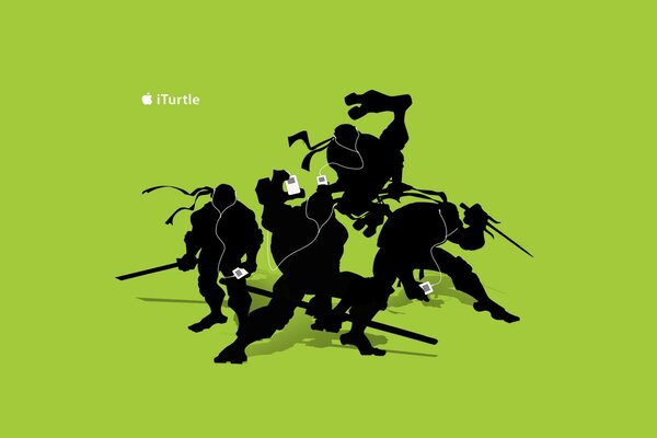 Silhouettes of Teenage mutant Ninja turtles in headphones