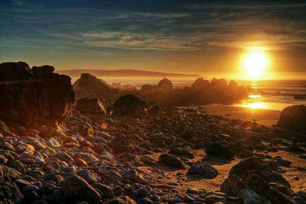 Colorful sunset on the seashore