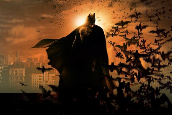 Silhouette of a super hero with bats