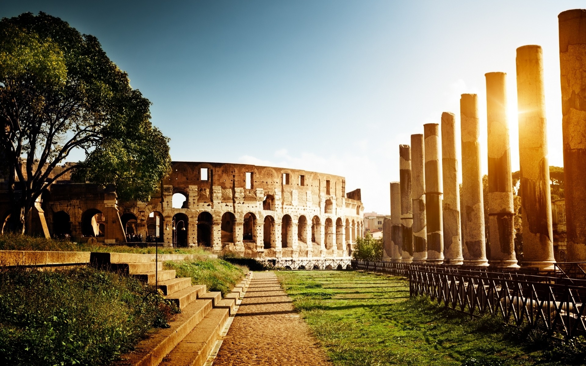 italy architecture travel ancient column outdoors building old city sky tree religion temple monument stone landscape rome history rome colosseum